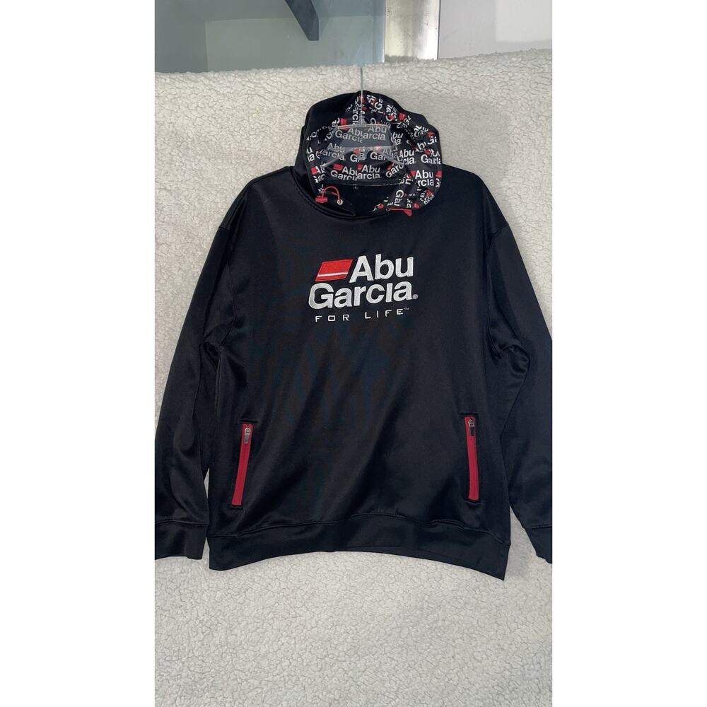 Men's Abu Garcia Hoodie Sweatshirt Embroidered Pullover Black Size Large